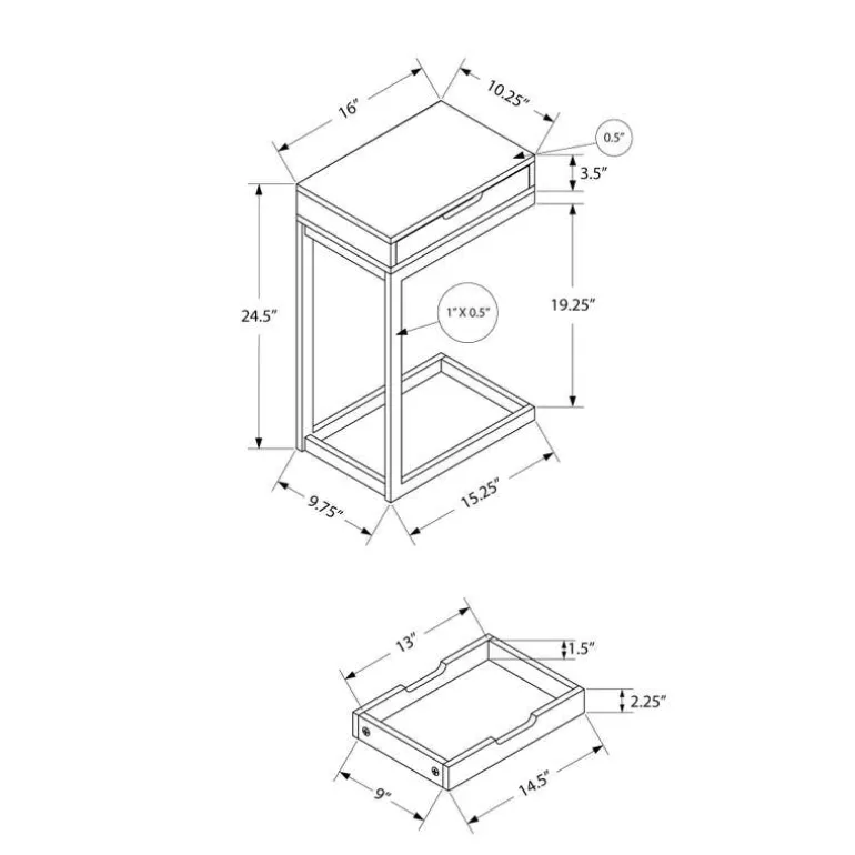 Accent table - black / black metal with a drawer - Monarch