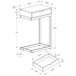 Accent table - chrome metal / dark taupe with a drawer - Monarch
