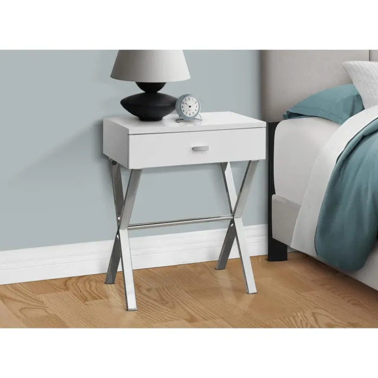 Accent table - 24"h / glossy white / chrome metal - Monarch