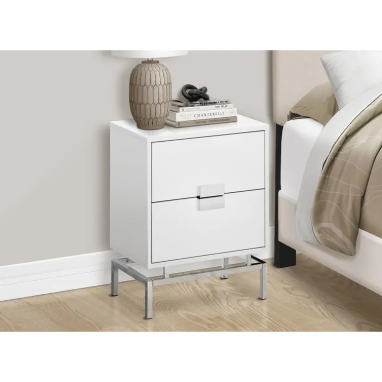 Accent table - 24"h / glossy white / chrome metal - Monarch