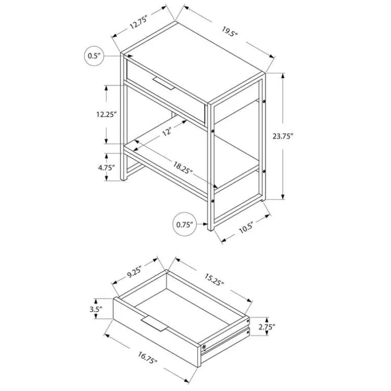 Accent table - 24"h / glossy white / chrome metal - Monarch