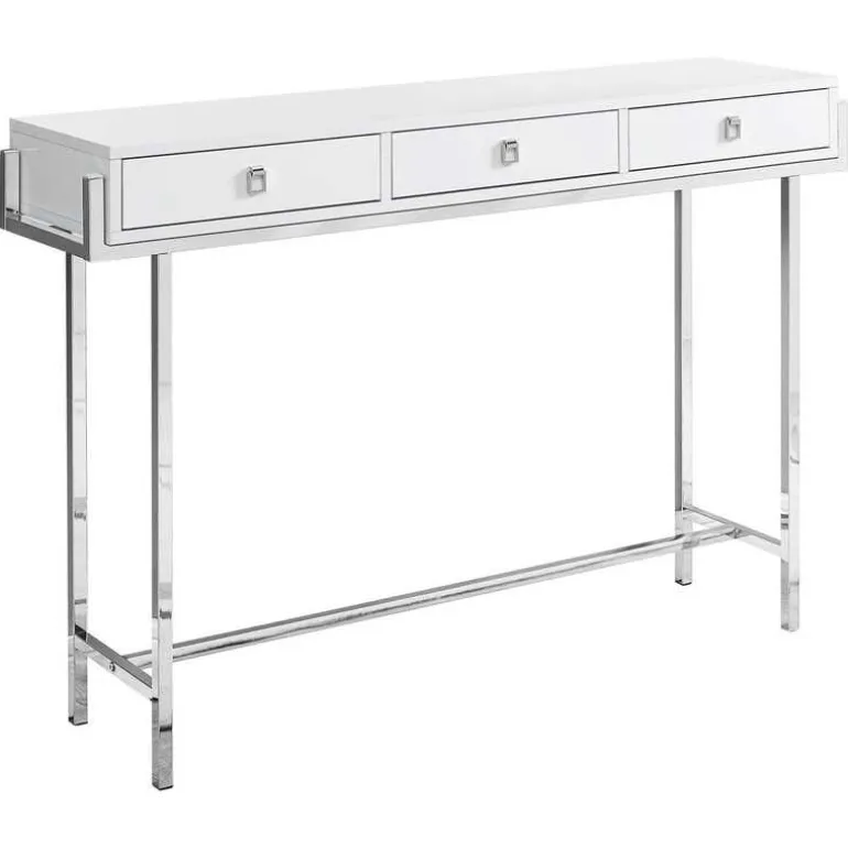 Accent table - 48"l / glossy white / chrome metal - Monarch
