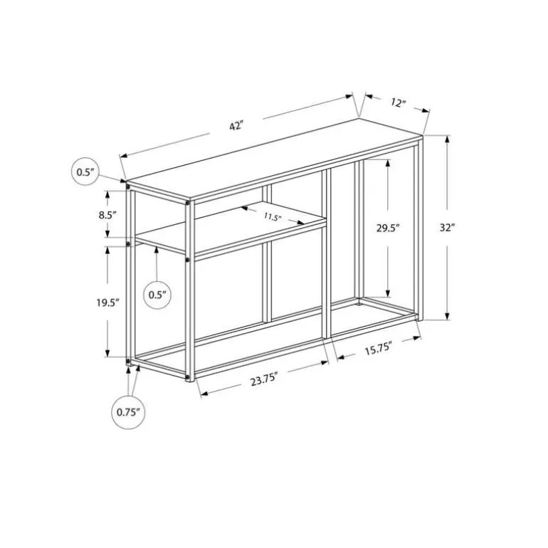 Accent table - 42"l / grey / black metal hall console - Monarch