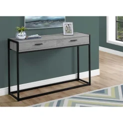 Accent table - 48"l / grey / black metal hall console - Monarch