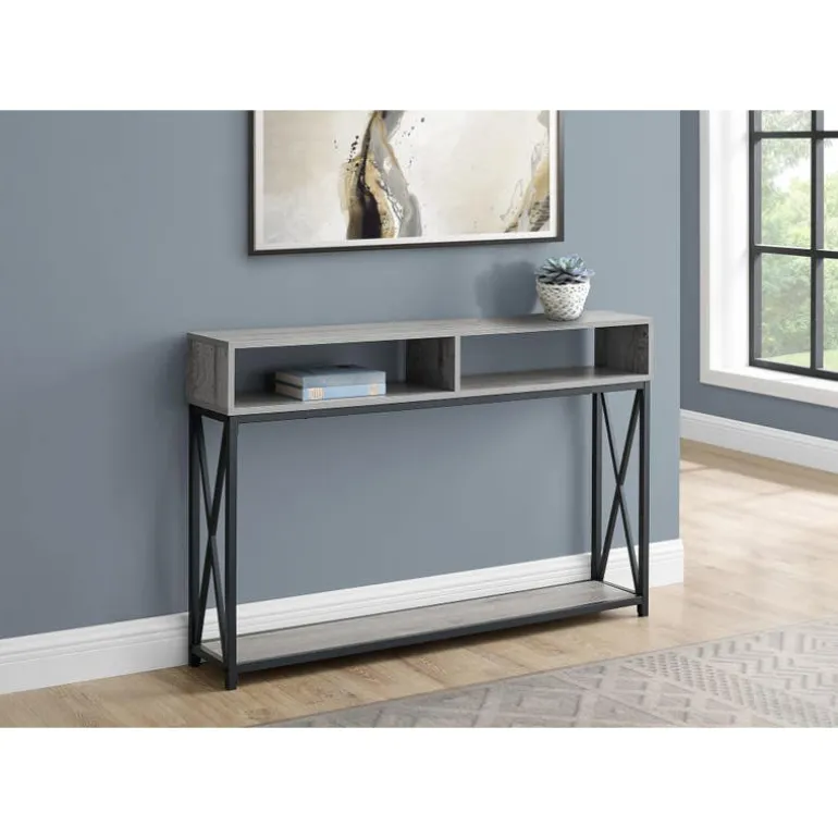 Accent table - 48"l / grey / black metal hall console - Monarch