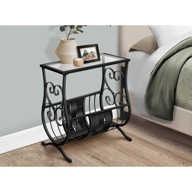 Accent table - satin black metal with tempered glass - Monarch