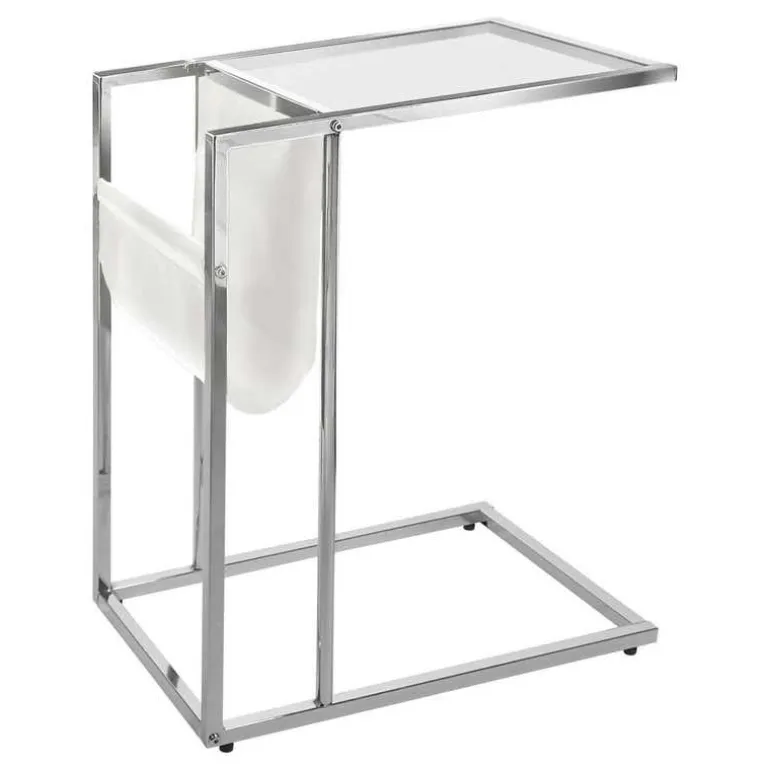 Accent table - white / chrome metal with a magazine rack - Monarch