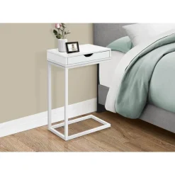 Accent table - white / white metal with a drawer - Monarch