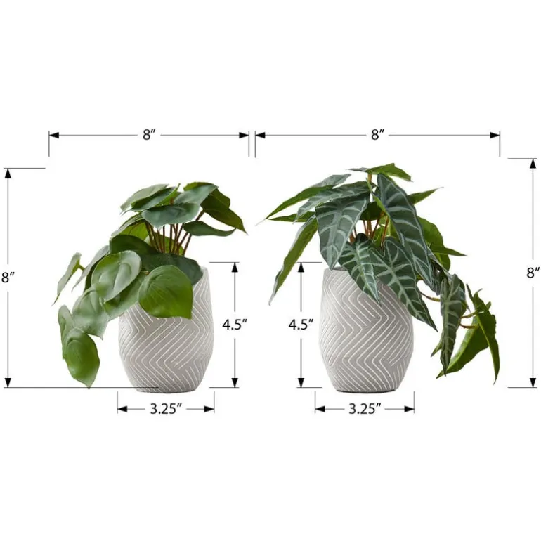 Artificial plant - 2pcs / 8"h alocasia / 5" cement pot