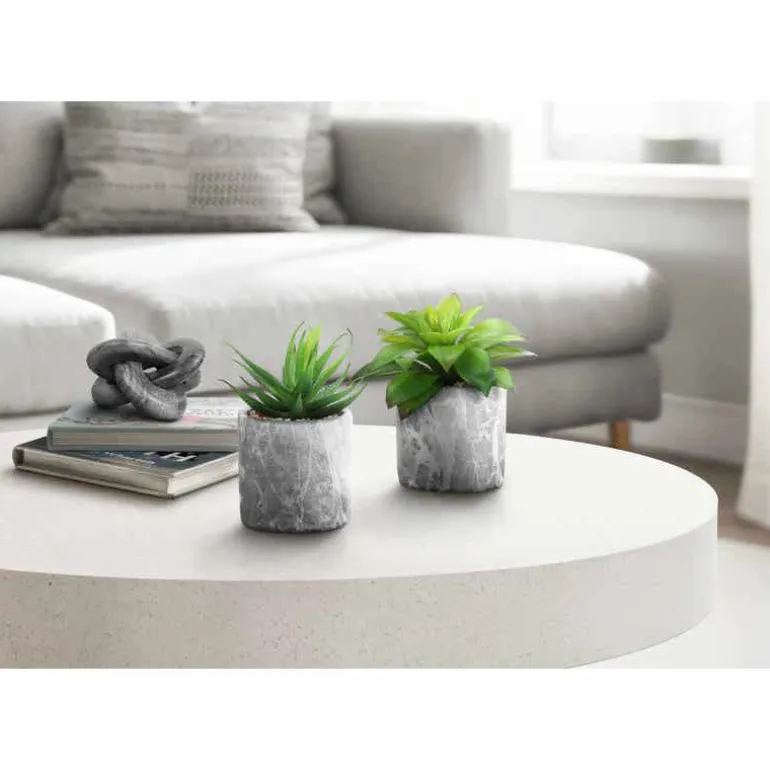 Artificial plant - 2pcs / 7"h succulent in 4" cement pot