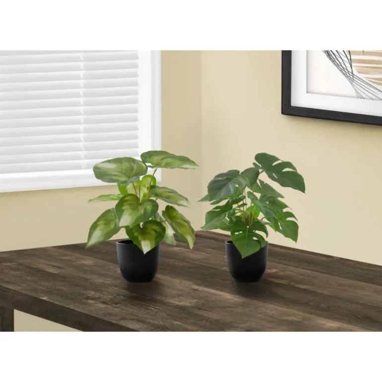 Artificial plant - 2pcs / 13"h monstera/calathea/ 4" pot