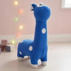 Blue Giraffe-Shaped Kids Pouf – 29.5