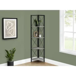 Bookcase - 4 tier corner etagere - metal frame x-design - 60