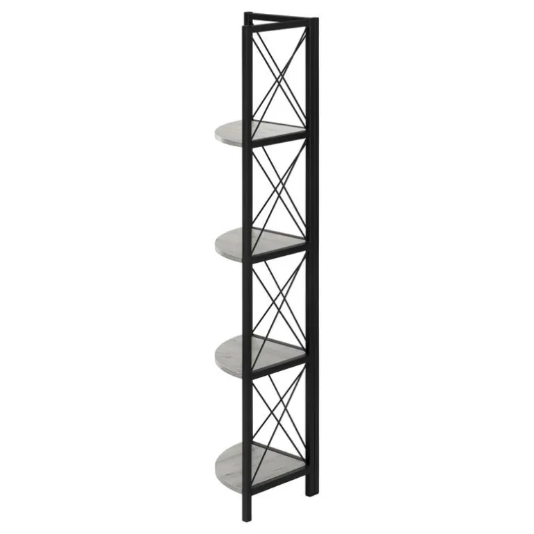 Bookcase - 4 tier corner etagere - metal frame x-design - 60"h - grey wood-lo - Monarch