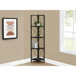 Bookcase - 4 tier corner etagere - metal frame x-design - 60