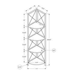 Bookcase - 4 tier corner etagere - metal frame x-design - 60