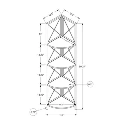 Bookcase - 4 tier corner etagere - metal frame x-design - 60