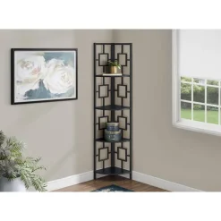 Bookcase - 62"h / black / black metal corner etagere - Monarch