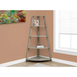 Bookcase - 60"h / dark taupe corner accent etagere - Monarch
