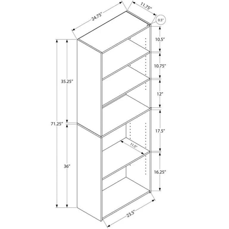 Bookcase - 72"h / dark taupe with 5 shelves - Monarch