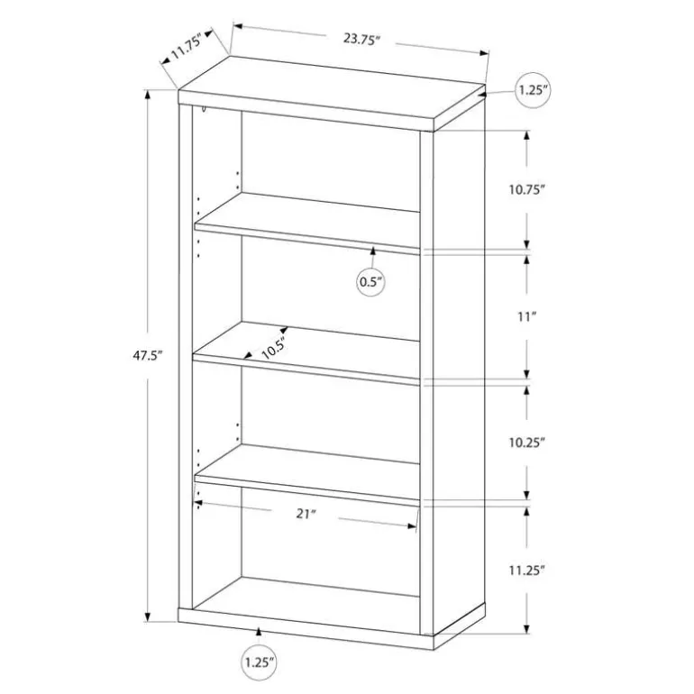Bookcase - 48"h / dark taupe with adjustable shelves - Monarch