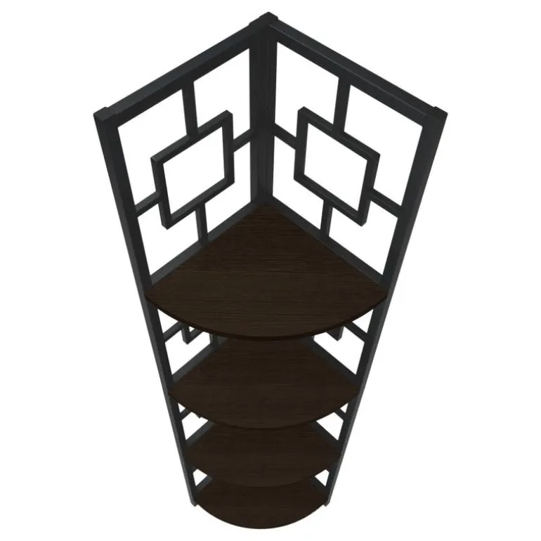 Bookcase - 62"h / espresso / black metal corner etagere - Monarch