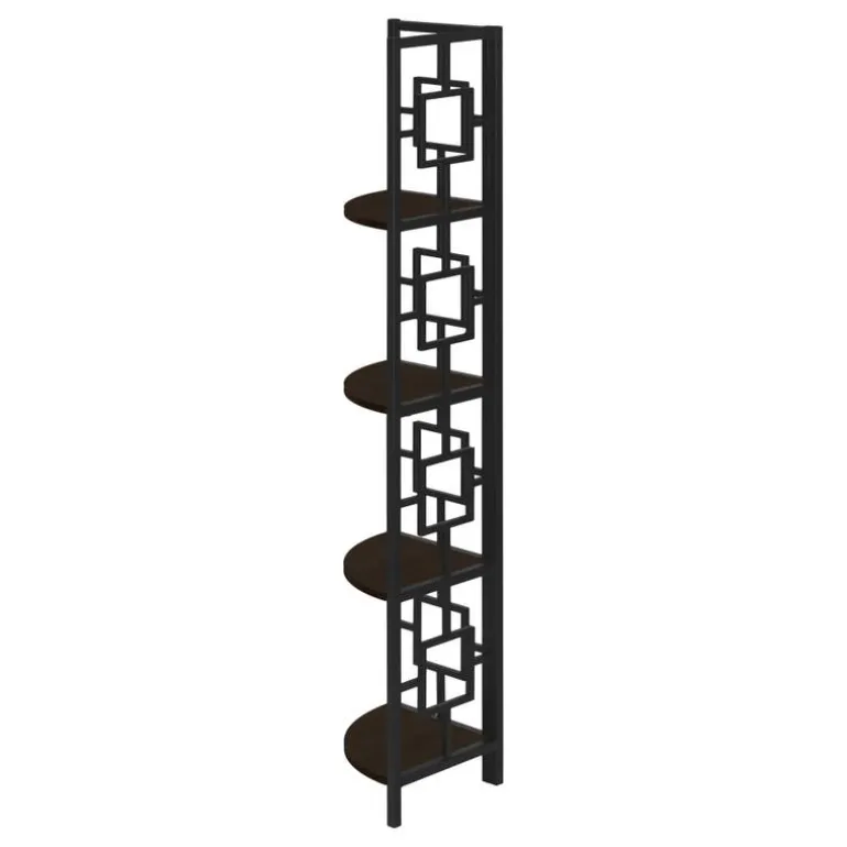 Bookcase - 62"h / espresso / black metal corner etagere - Monarch