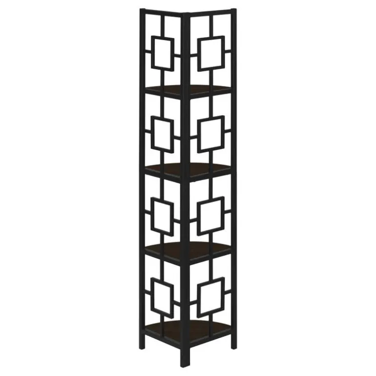Bookcase - 62"h / espresso / black metal corner etagere - Monarch