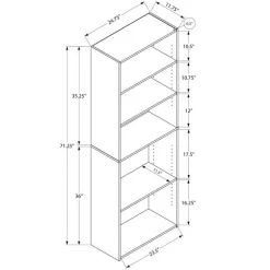 Bookcase - 72"h / espresso with 5 shelves - Monarch