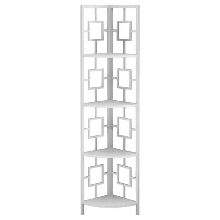 Bookcase - 62"h / white / white metal corner etagere - Monarch