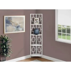 Bookcase - 62"h / white / white metal corner etagere - Monarch