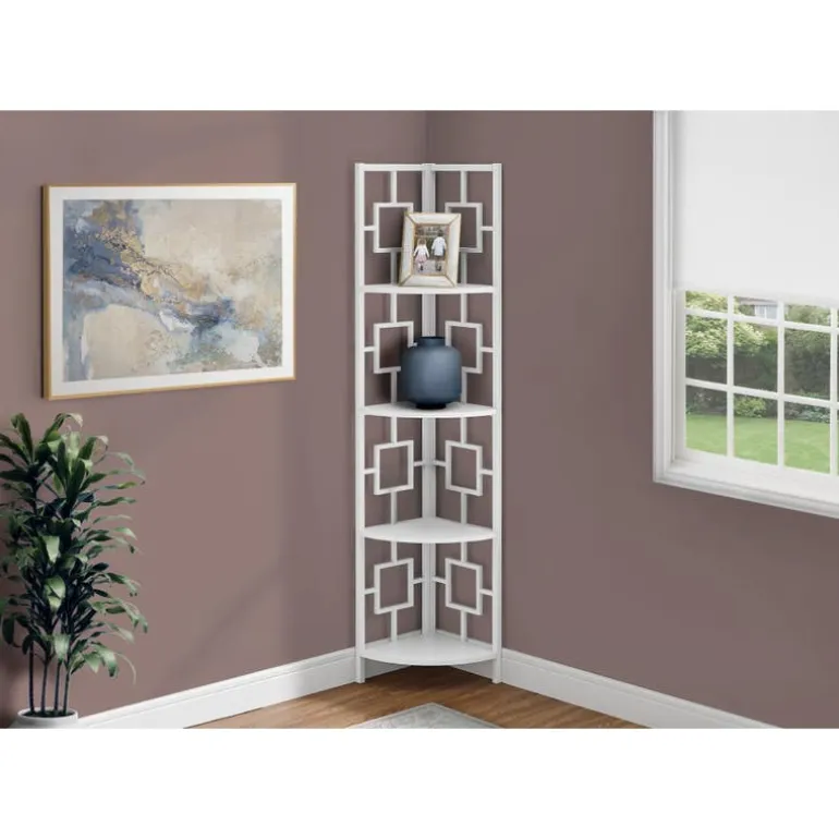 Bookcase - 62"h / white / white metal corner etagere - Monarch