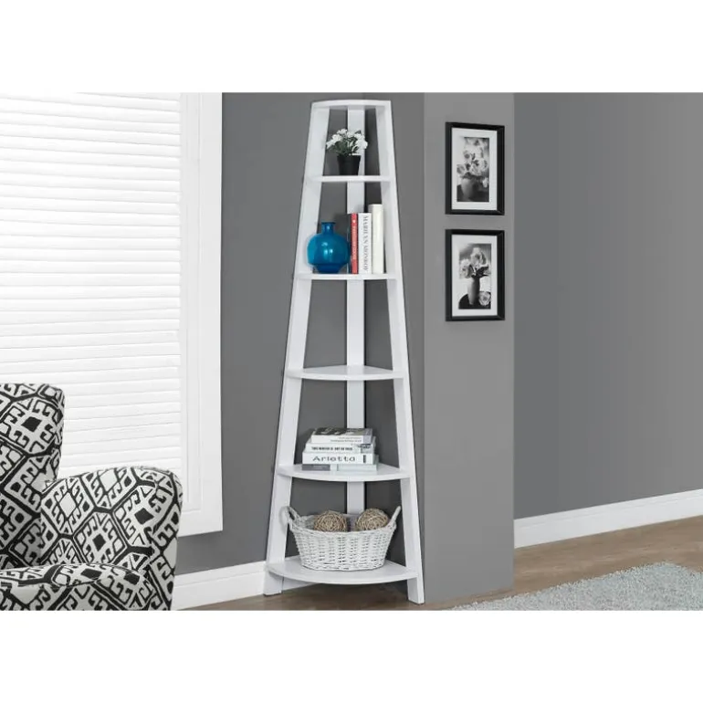 Bookcase - 72"h / white corner accent etagere - Monarch
