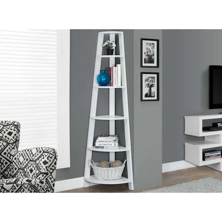 Bookcase - 72"h / white corner accent etagere - Monarch