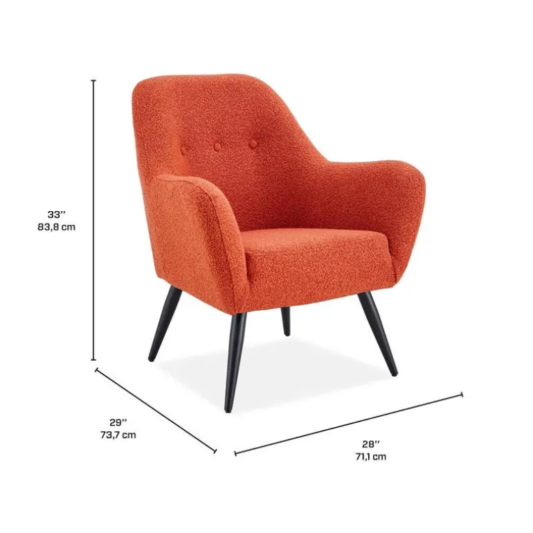 Bouclé Fabric Accent Chair - Rust
