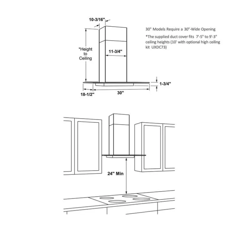 CAFE Hood Wall Mount Stainless Steel 30" , 350 CFM - CVW73012MSS