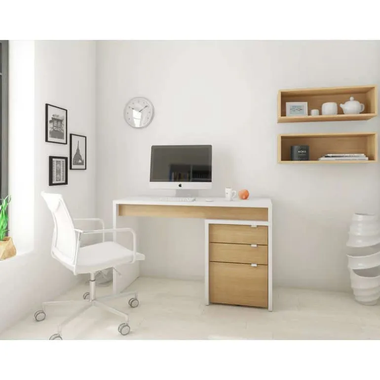 Chrono Filing Cabinet, 3-Drawer, White And Natural Maple - Nexera
