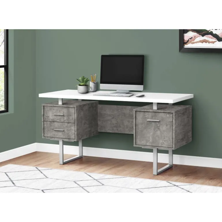 Computer desk - 3 storage drawers / reversible / floating desktop - 60"l - wh - Monarch