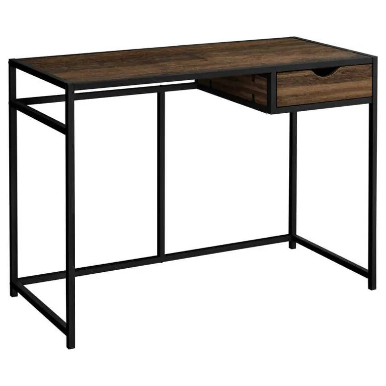 Computer desk - 1 storage drawer / metal frame - 42"l - brown reclaimed wood- - Monarch