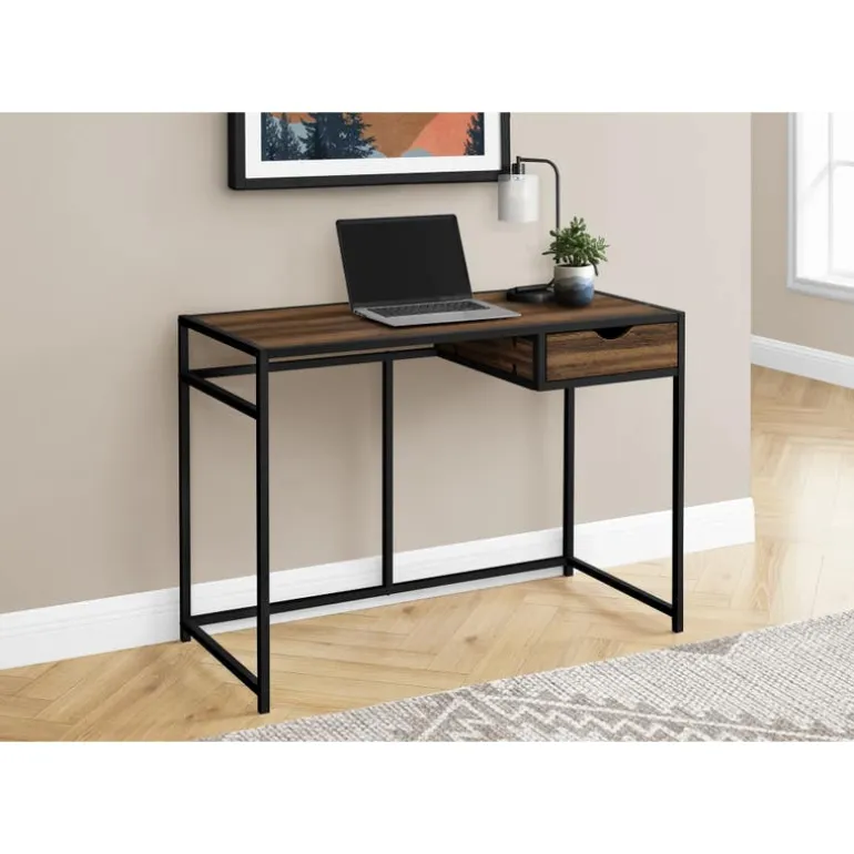 Computer desk - 1 storage drawer / metal frame - 42"l - brown reclaimed wood- - Monarch