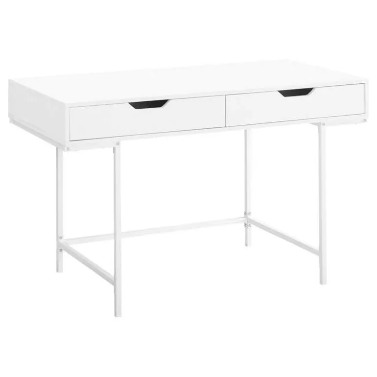 Computer desk - 2 storage drawers / recessed metal legs - 48"l - white / whit - Monarch