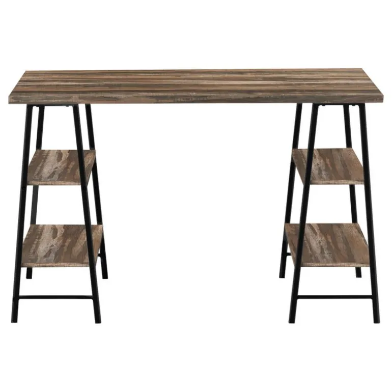 Computer desk - 3 tiers / 4 open shelves / sawhorse style - 48"l - brown recl - Monarch