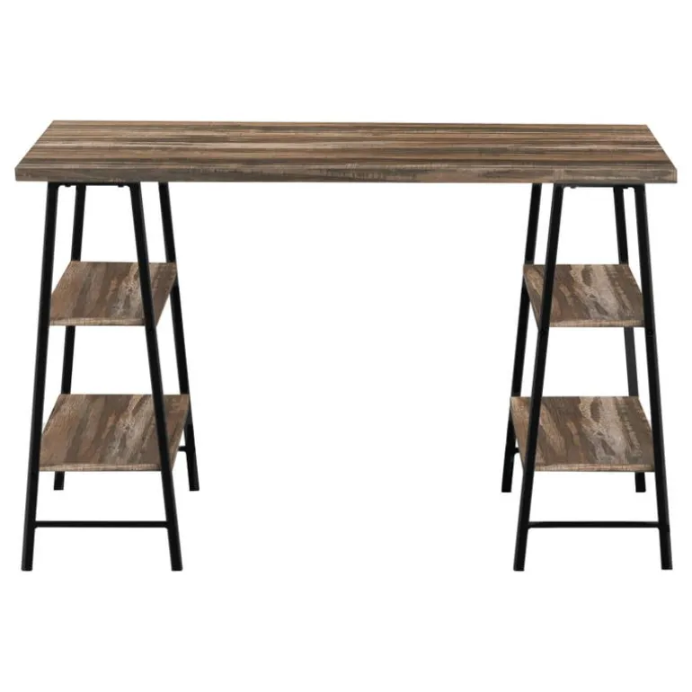 Computer desk - 3 tiers / 4 open shelves / sawhorse style - 48"l - brown recl - Monarch