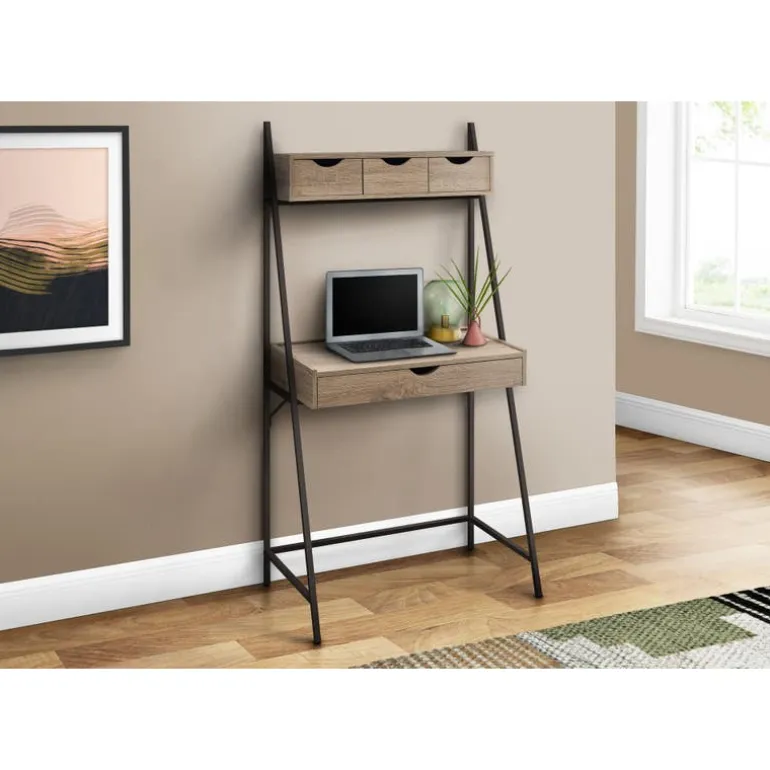 Computer desk - 2 tiers / 4 storage drawers / ladder style - 32"l - dark taup - Monarch