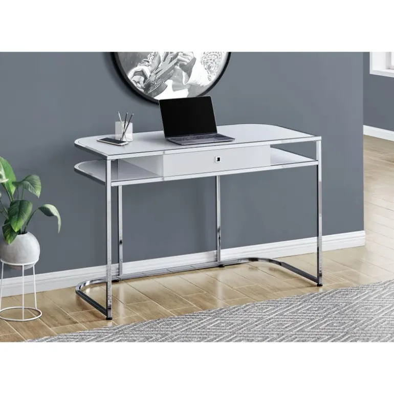 Computer desk - 2 tiers / 1 storage drawer / 2 open shelves / contemporary st - Monarch