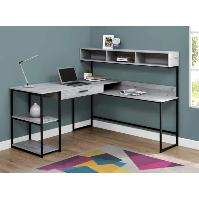 Computer desk - grey / black metal corner - Monarch