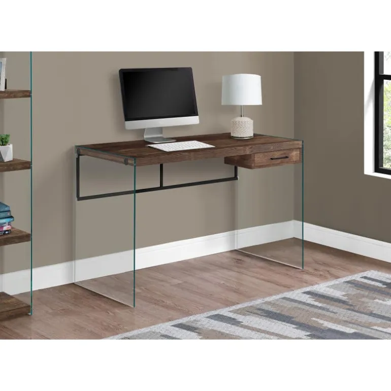 Computer desk - 48"l / brown reclaimed wood/ glass panels - Monarch