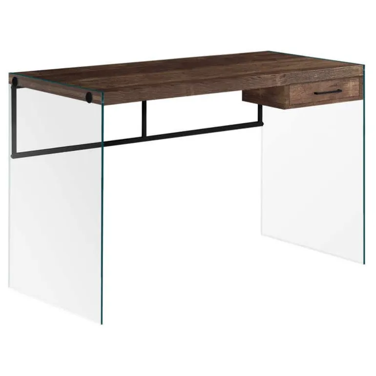 Computer desk - 48"l / brown reclaimed wood/ glass panels - Monarch