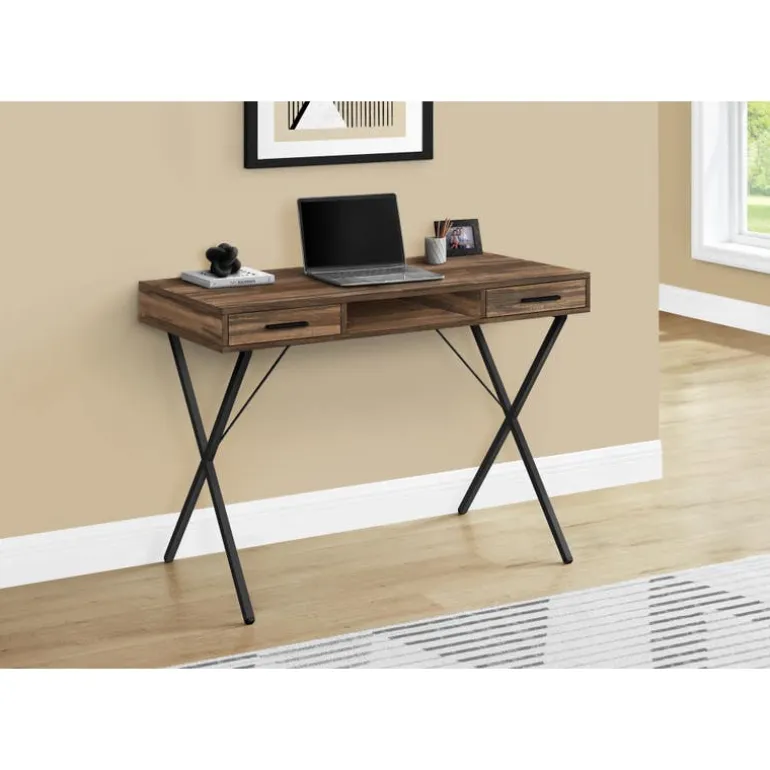 Computer desk - 42"l / brown reclaimed wood / black metal - Monarch