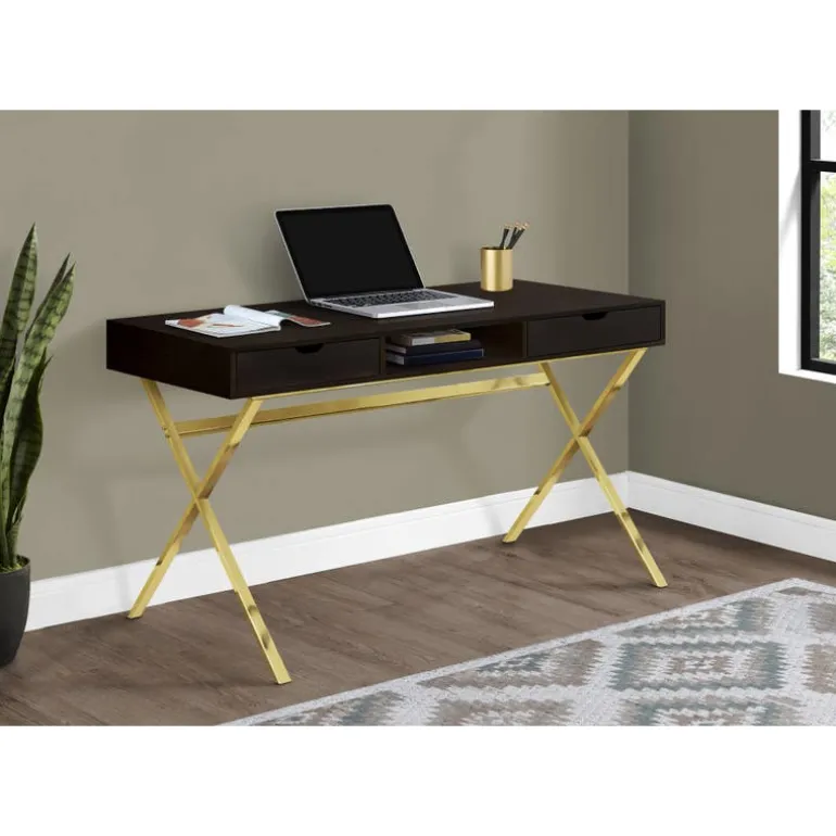 Computer desk - 48"l / espresso / gold metal - Monarch